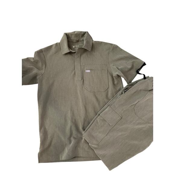 FIGS Men's Olive Green Elmina Collared Top & Kauro Cargo Scrub Pants Size XS - Picture 2 of 13